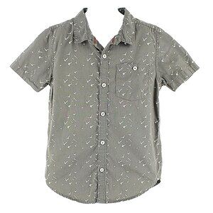 Cactus Community Sz M Boys 9-10 Gray Cream Buttoned Bird Theme 100% Cotton Shirt